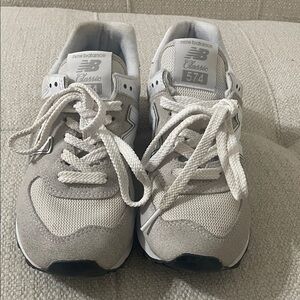 New Balance 574 Suede and Mesh Sneakers in Gray and White